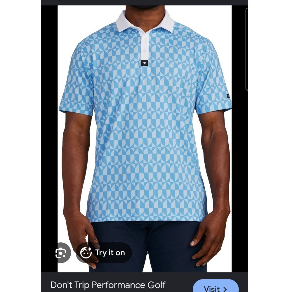 Bad Birdie Dont Trip Performance Golf Polo Blue Geometric Short Sleeve Shirt L